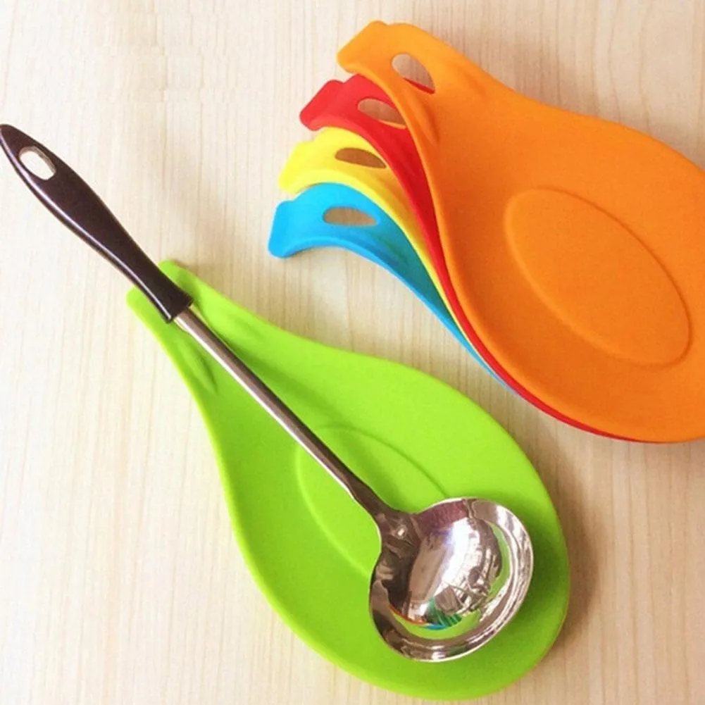 1pc Silicone Spoon Insulation Mat Silicone Heat Resistant Placemat Tray Spoon