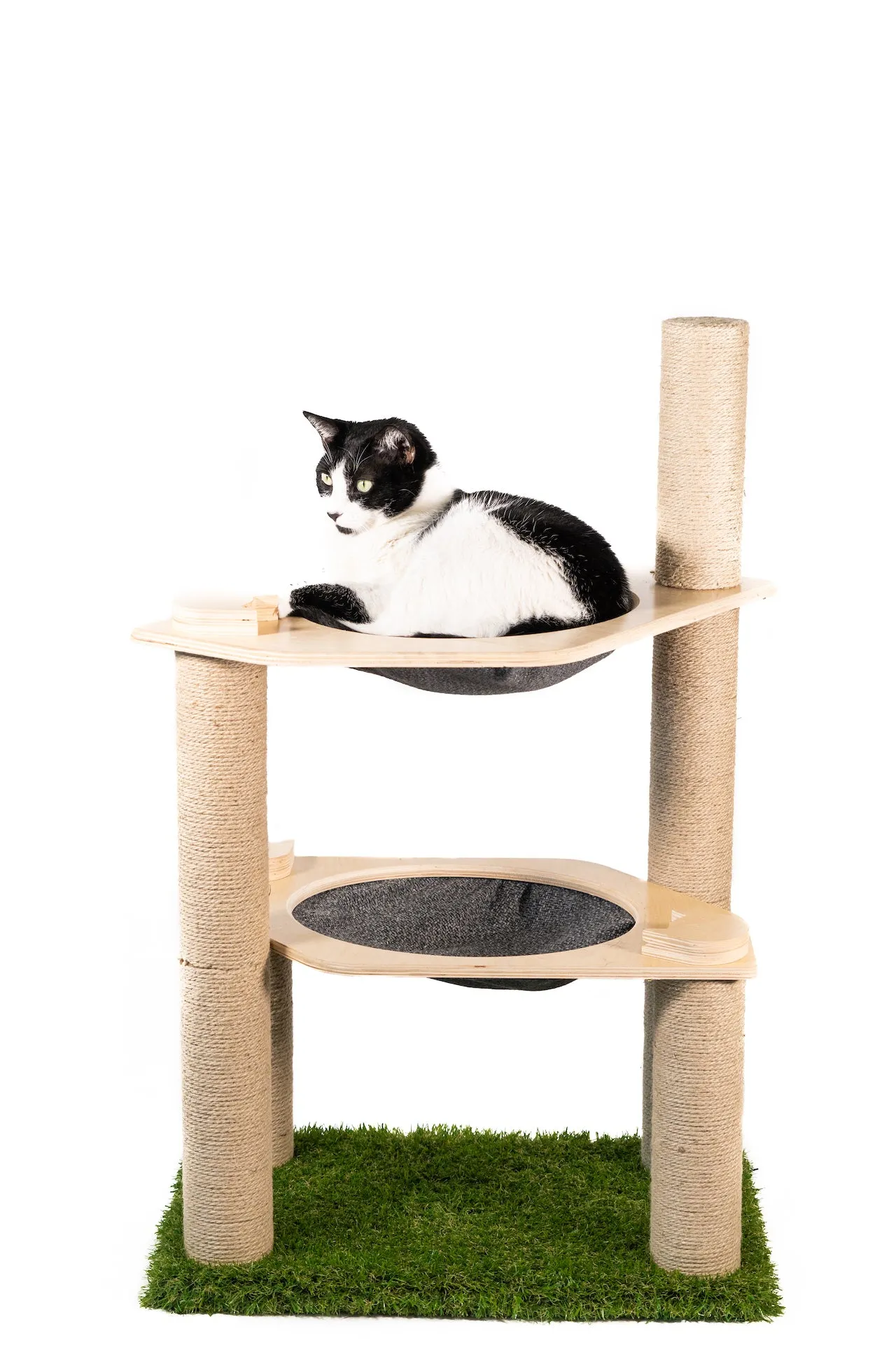 2-Level Cat Condo with Hammock Bed and Scratching Post