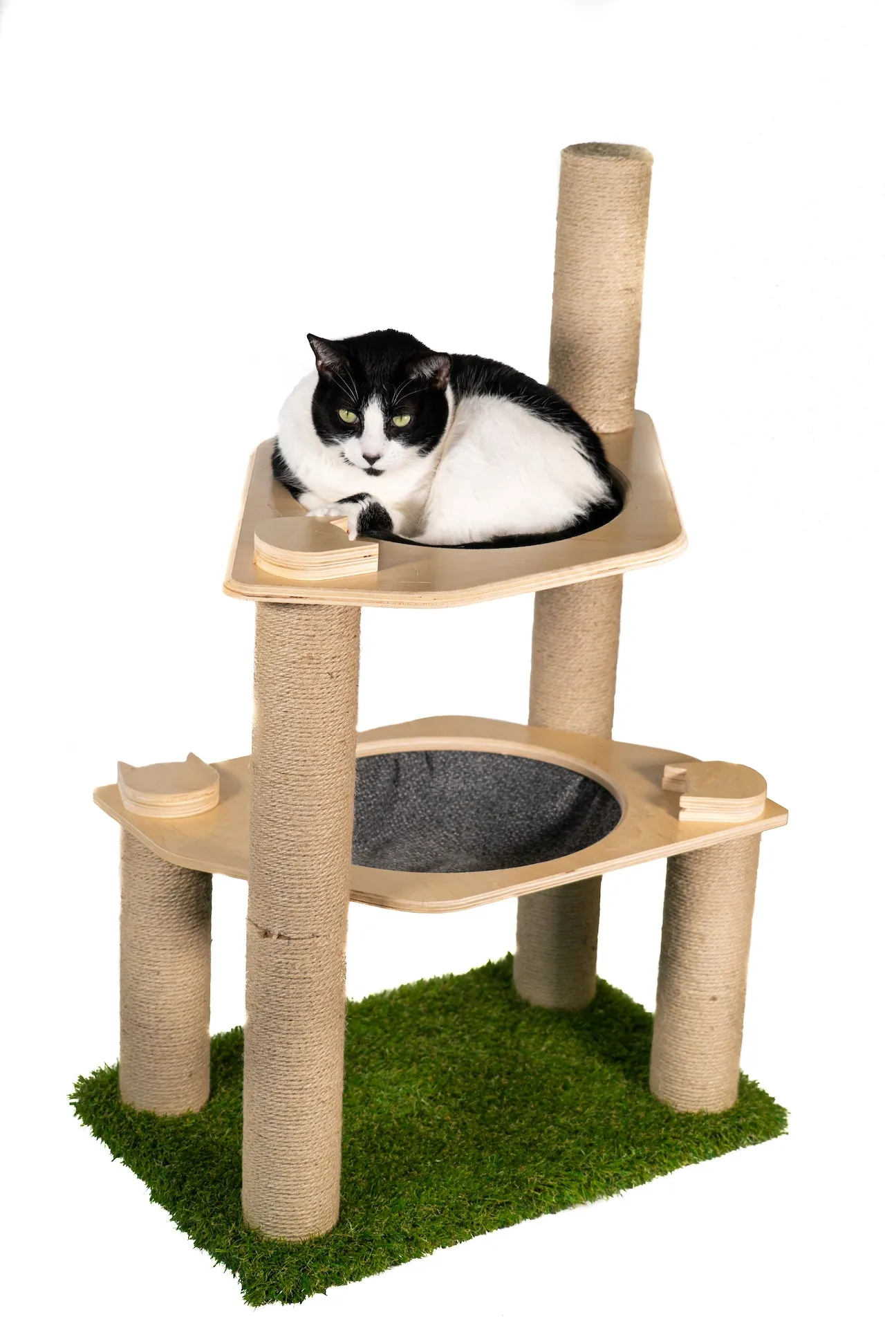 2-Level Cat Condo with Hammock Bed and Scratching Post