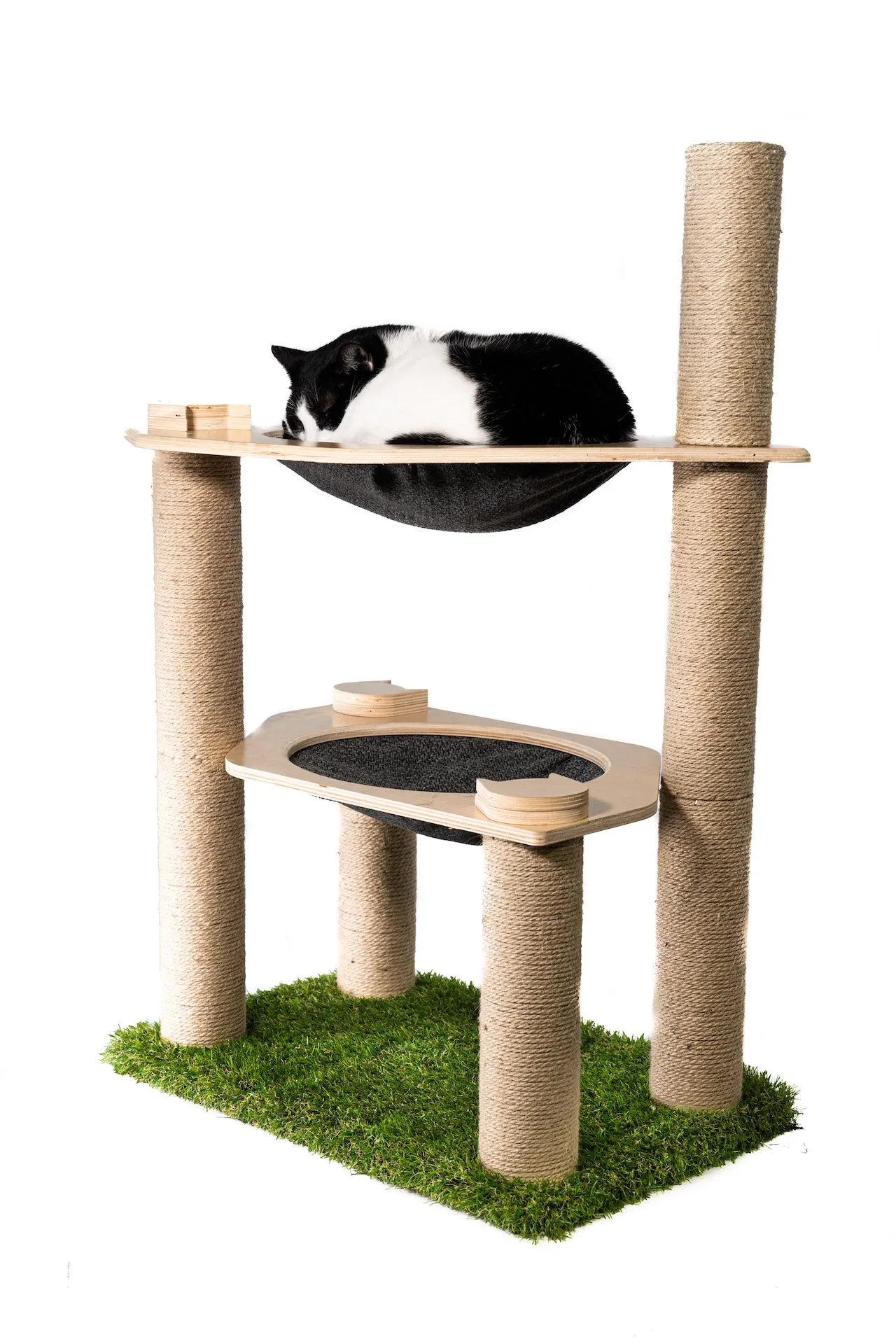 2-Level Cat Condo with Hammock Bed and Scratching Post