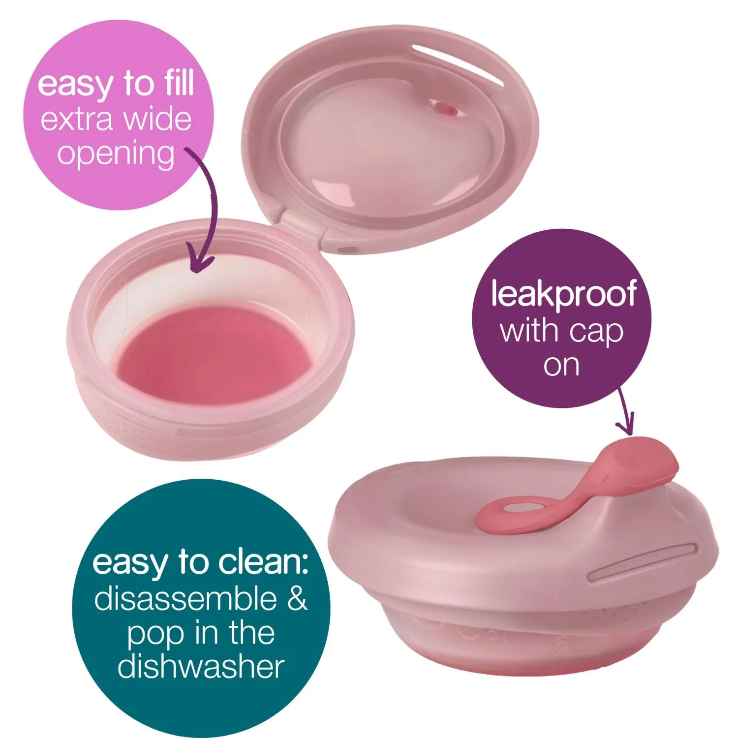 b.box Fill   Feed Silicone Feeding - Reusable & Mess-Free Baby Food Container  110ml  -  Blush Pink
