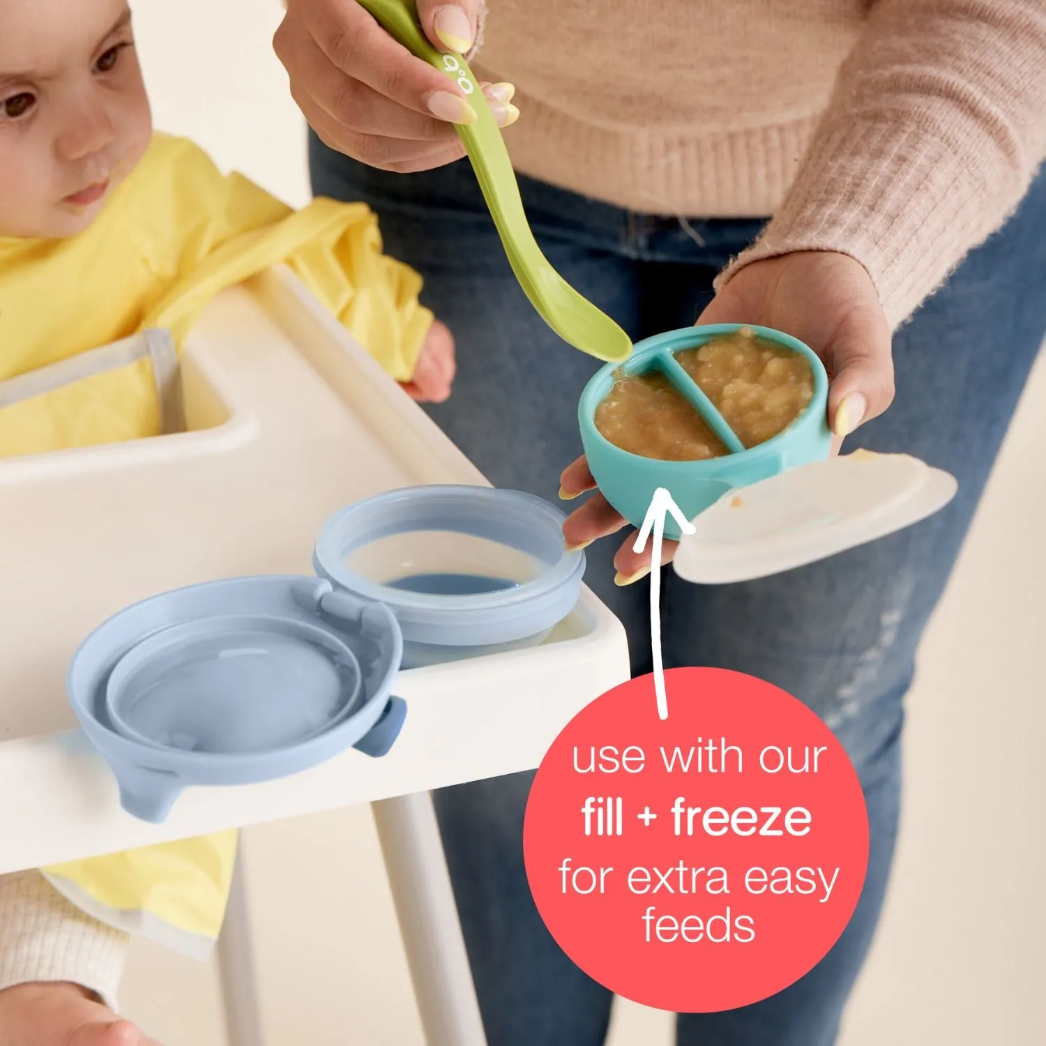b.box Fill   Feed Silicone Feeding - Reusable & Mess-Free Baby Food Container  110ml  -  Sage Green