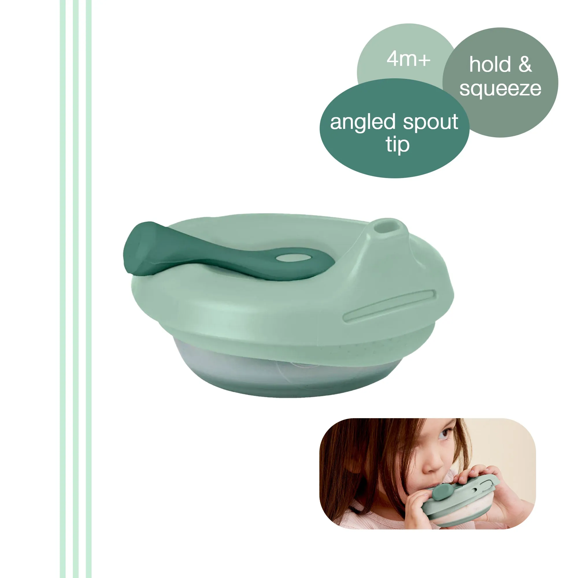 b.box Fill   Feed Silicone Feeding - Reusable & Mess-Free Baby Food Container  110ml  -  Sage Green