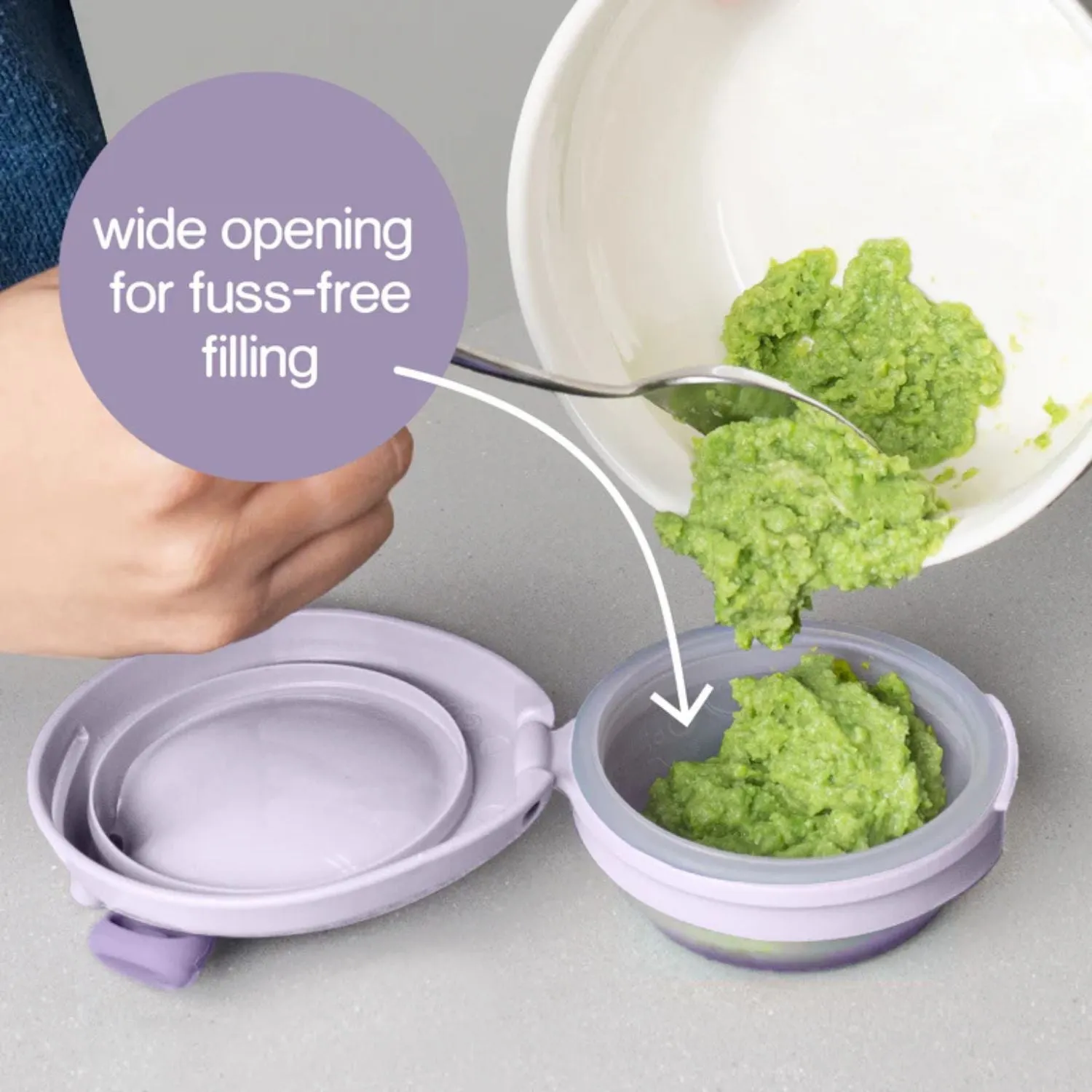b.box Fill   Feed Silicone Feeding - Reusable & Mess-Free Baby Food Container  110ml  -  Sage Green
