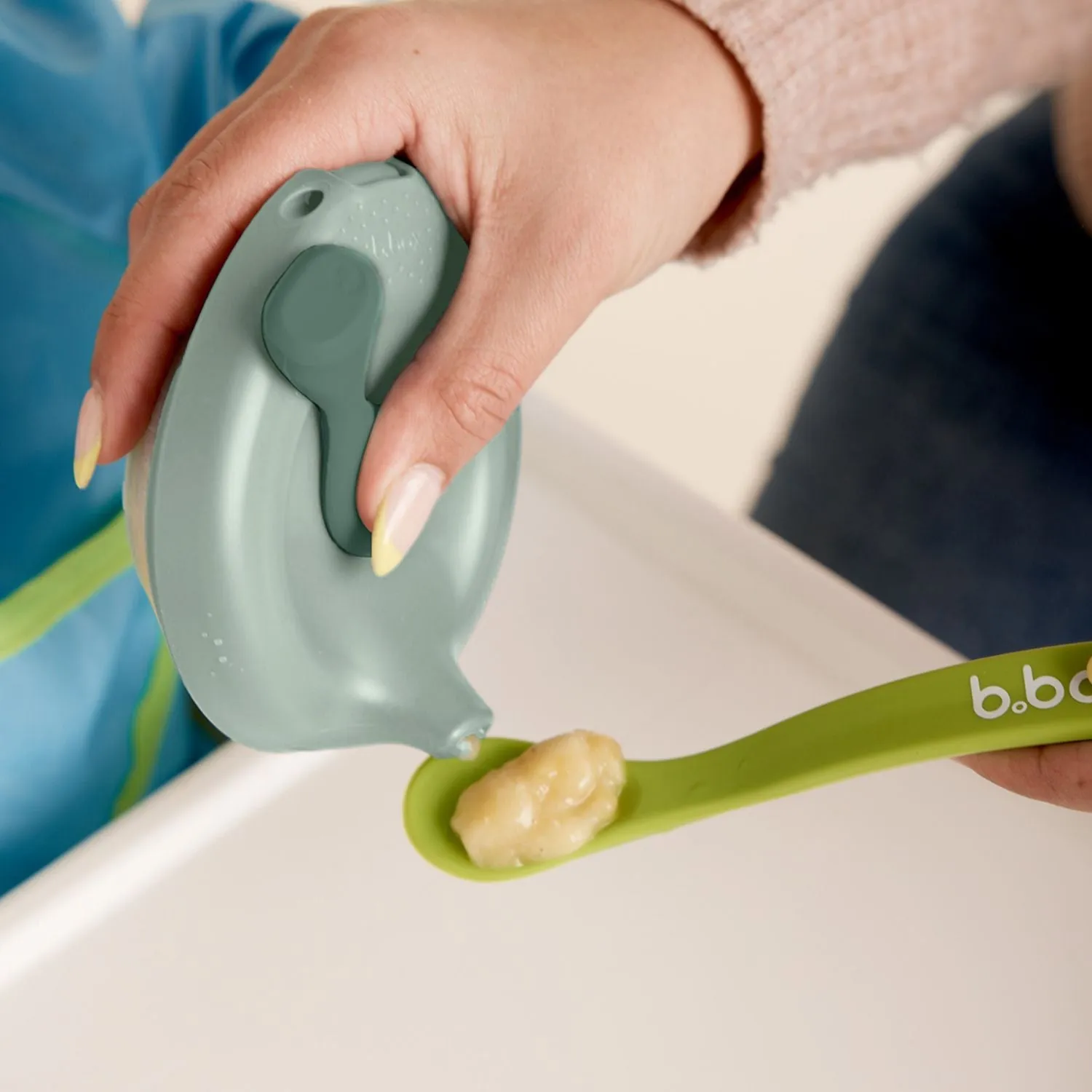 b.box Fill   Feed Silicone Feeding - Reusable & Mess-Free Baby Food Container  110ml  -  Sage Green