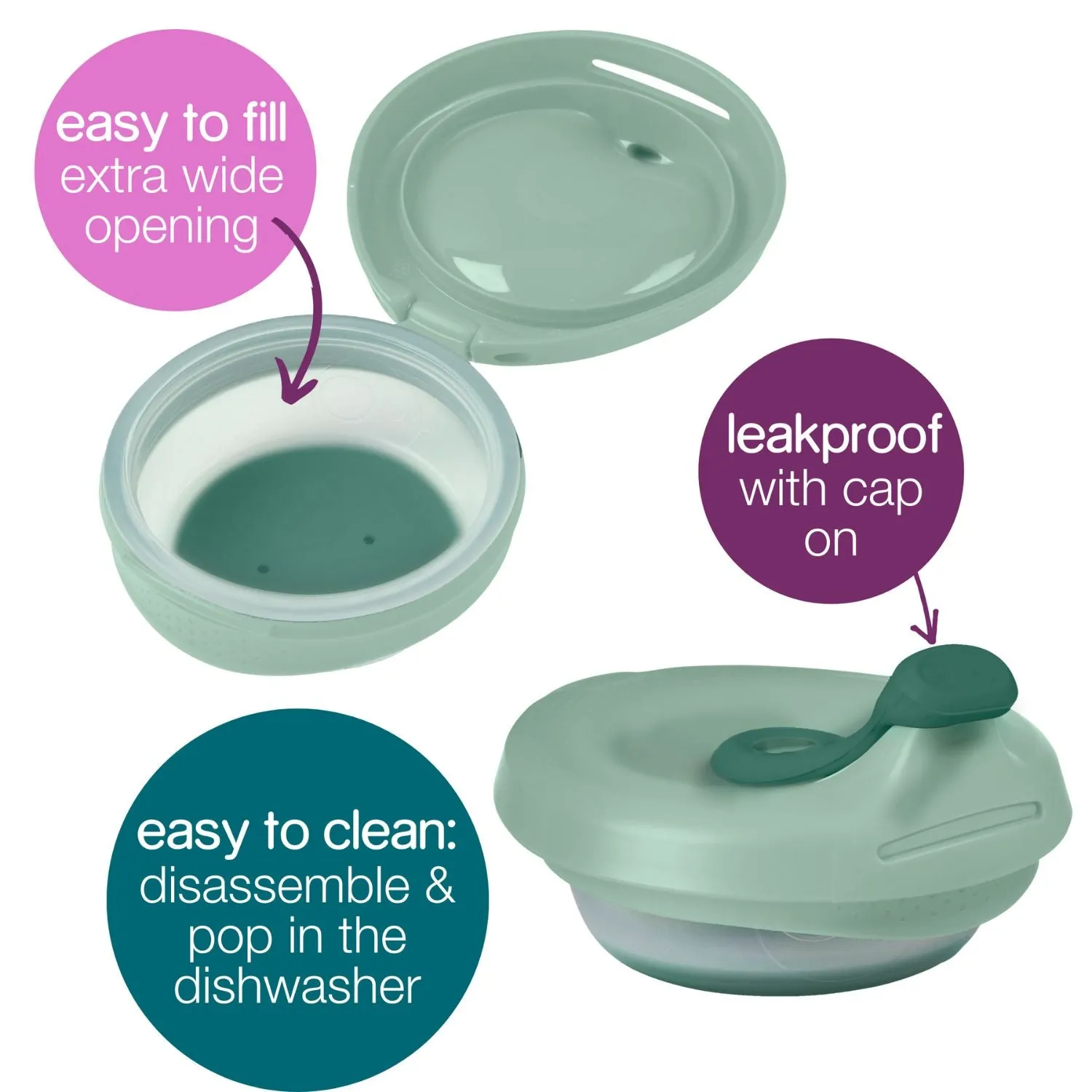 b.box Fill   Feed Silicone Feeding - Reusable & Mess-Free Baby Food Container  110ml  -  Sage Green