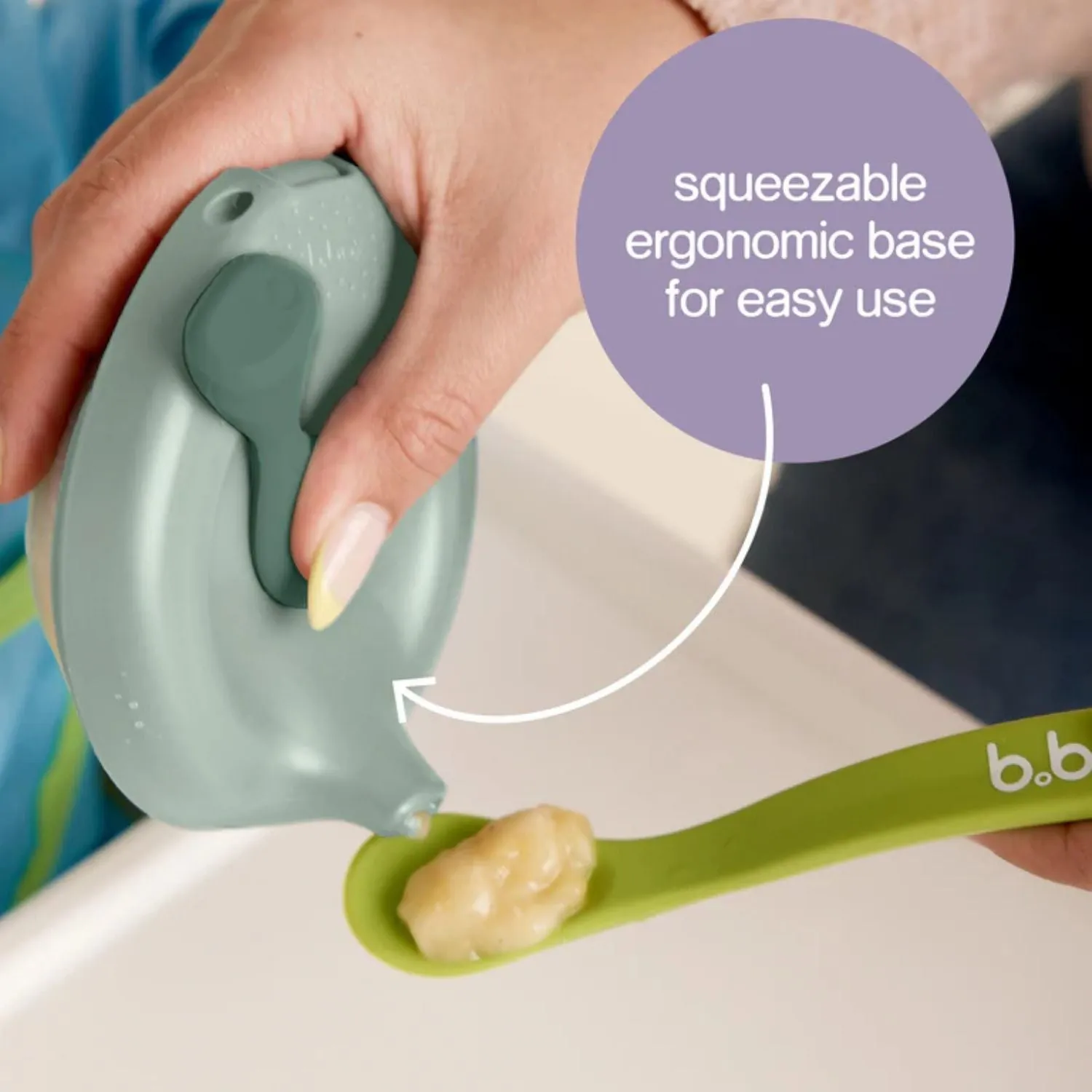 b.box Fill   Feed Silicone Feeding - Reusable & Mess-Free Baby Food Container  110ml  -  Sage Green