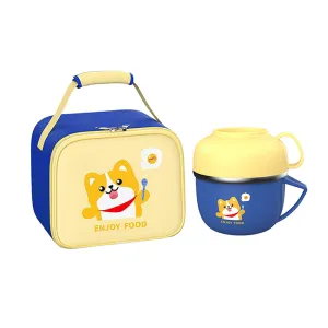 Little Surprise Box Dark Blue Small Size, Foxy Dual Handle Soup and Noodles Lunch Box with matching Cover