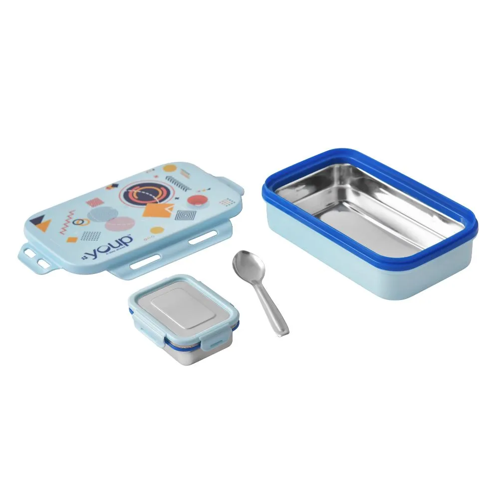 Youp Stainless Steel Aqua Blue Color Kids Lunch Box Yummy - 500 Ml